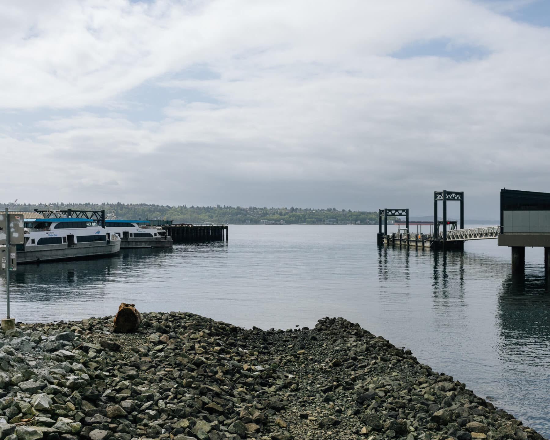 King County Water Taxi boats docked along the Seattle waterfront